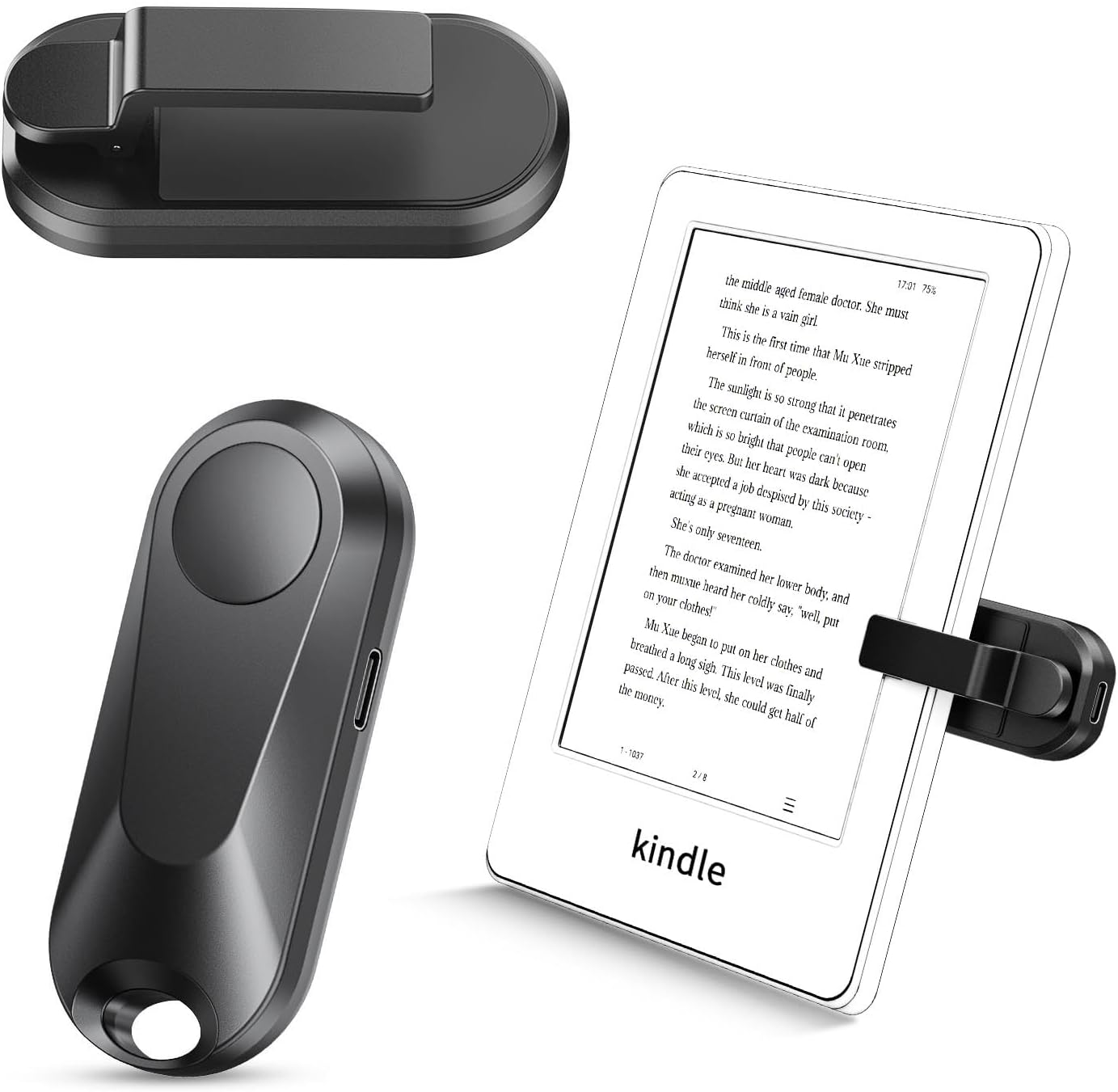 RF Remote Control Page Turner for Kindle Paperwhite Accessories Ipad Reading Kobo Surface Comics/Novels iPhone Tablets Android Taking Photos Camera Video Recording Remote (K2-Black)