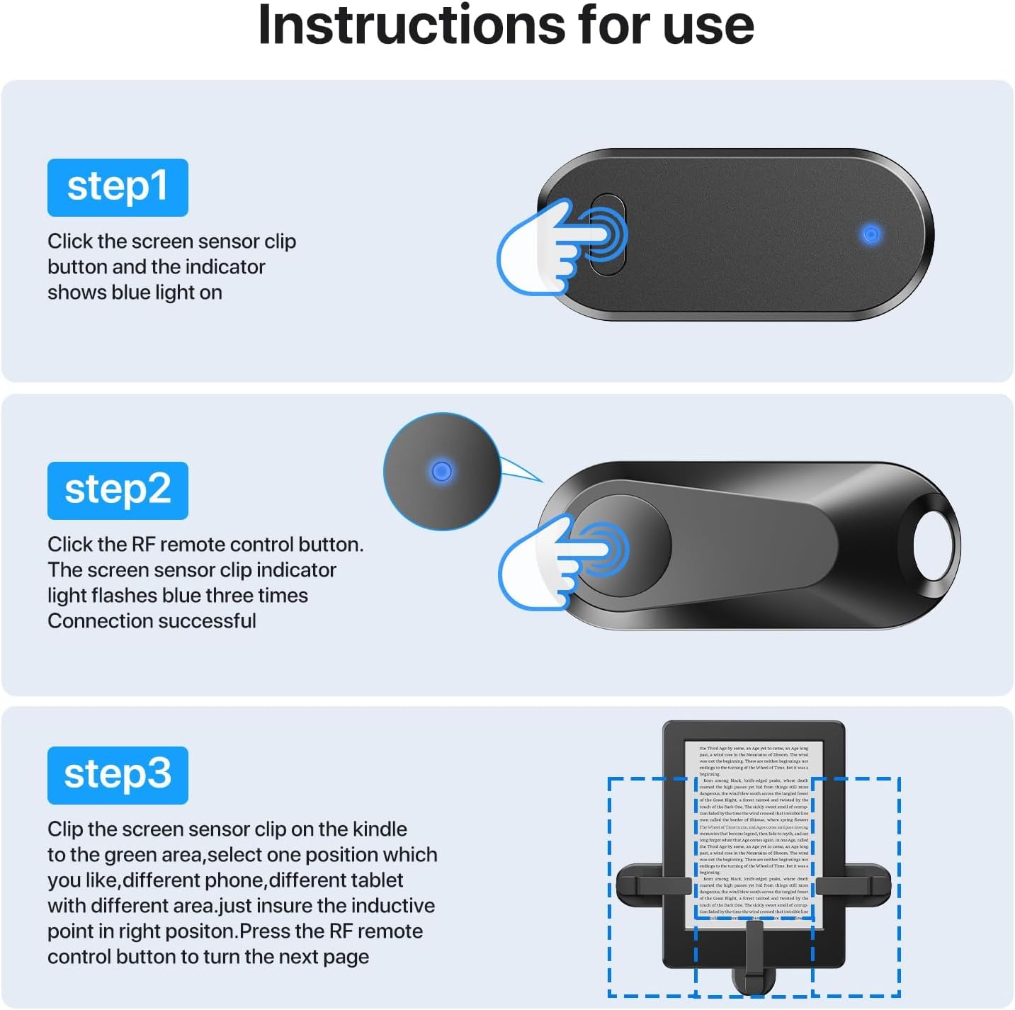 RF Remote Control Page Turner for Kindle Paperwhite Accessories Ipad Reading Kobo Surface Comics/Novels iPhone Tablets Android Taking Photos Camera Video Recording Remote (K2-Black)