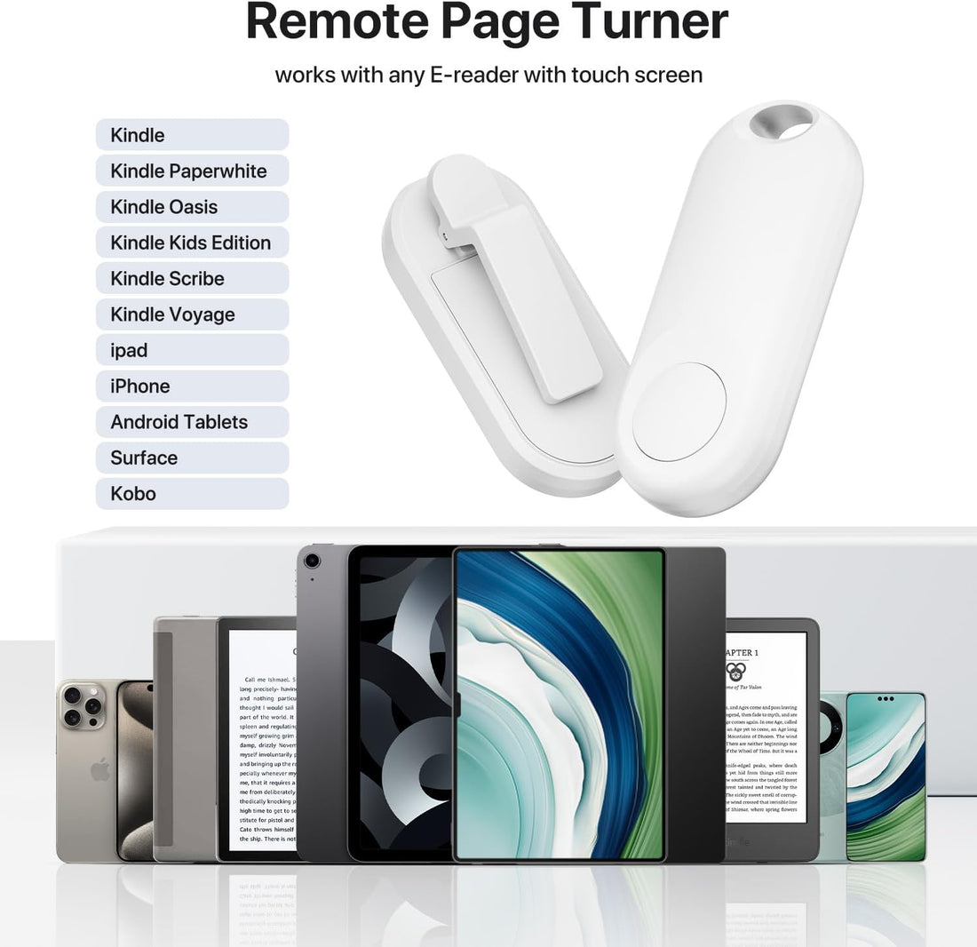 RF Remote Control Page Turner for Kindle Paperwhite Accessories Ipad Reading Kobo Surface Comics/Novels iPhone Tablets Android Taking Photos Camera Video Recording Remote (K2-White)