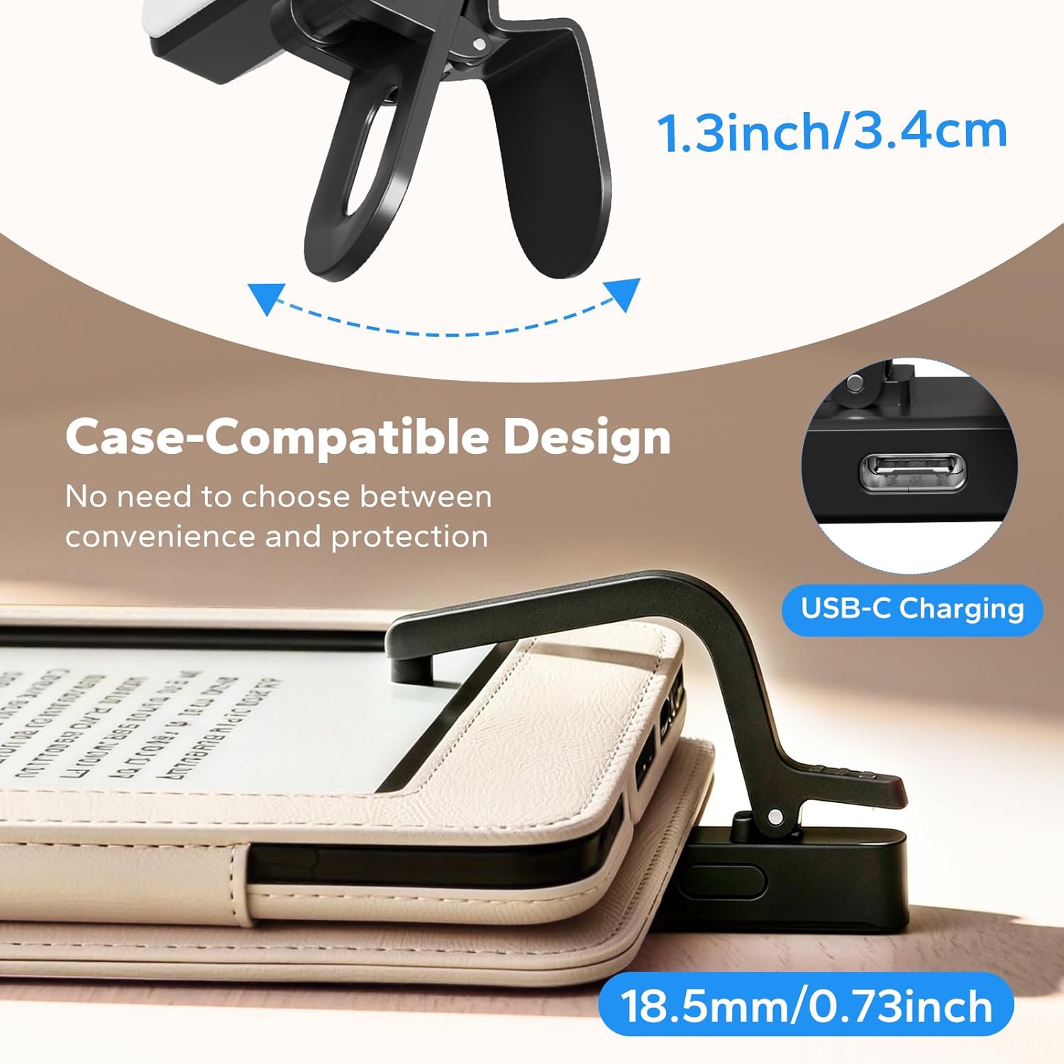 RF Remote Control Page Turner with Book Light and Timer Display for reading on Kindle Paperwhite, iPad, Android. Clicker Page Turner for Kindle for camera video recording and selfie shutter (K3-Black)