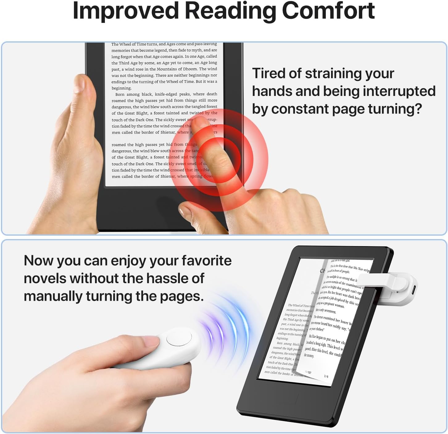 RF Remote Control Page Turner for Kindle Paperwhite Accessories Ipad Reading Kobo Surface Comics/Novels iPhone Tablets Android Taking Photos Camera Video Recording Remote (K2-White)