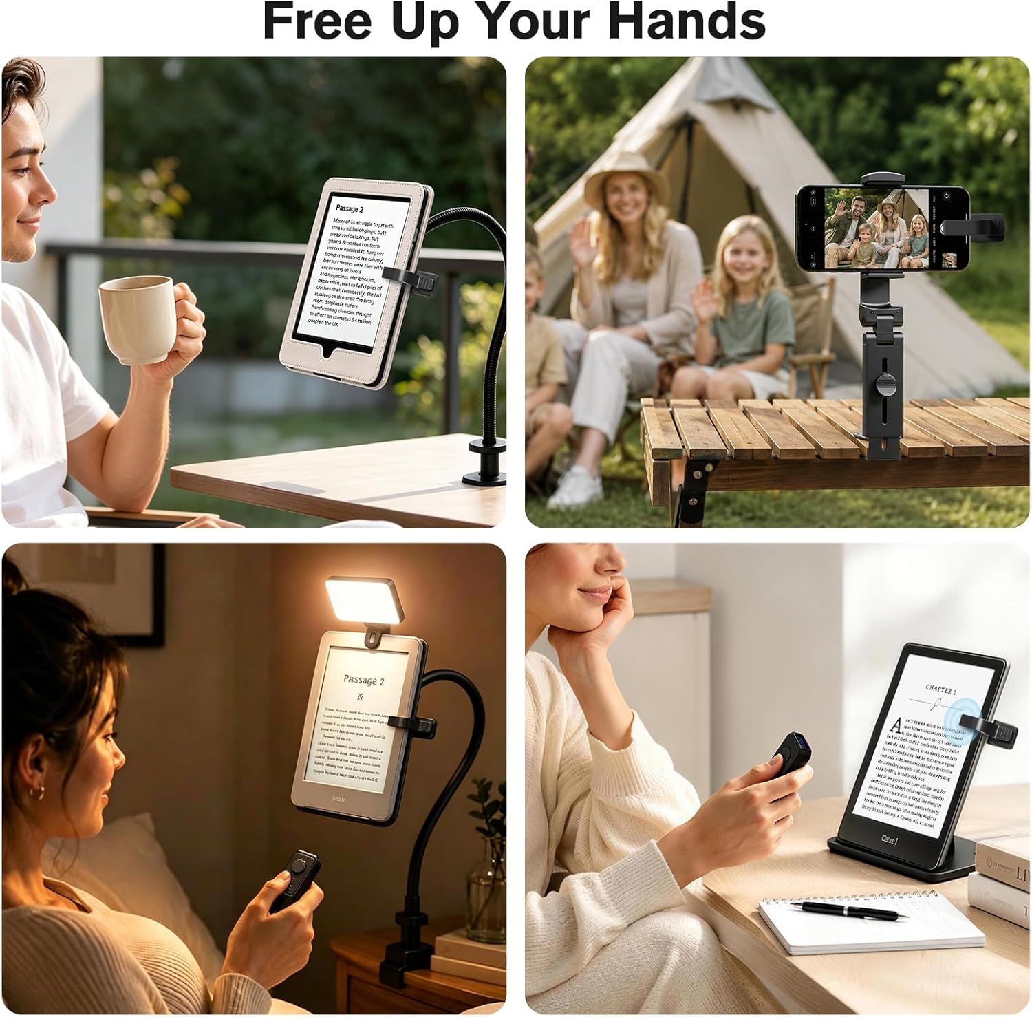 RF Remote Control Page Turner with Book Light and Timer Display for reading on Kindle Paperwhite, iPad, Android. Clicker Page Turner for Kindle for camera video recording and selfie shutter (K3-Black)